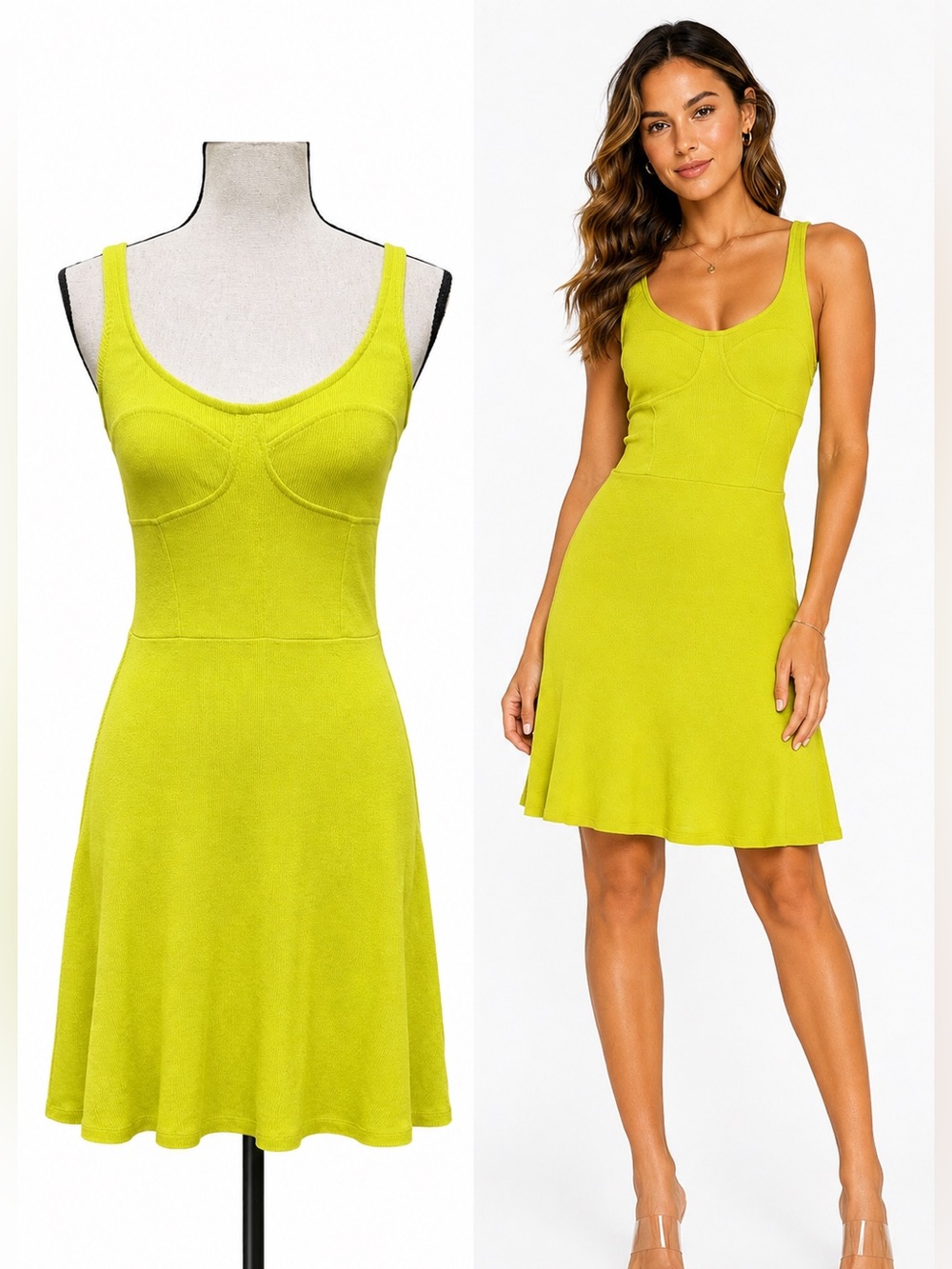 Universal Threads‎ NWT Lime Green Ribbed MiniSize Small Stretchy Scoop NeckDress